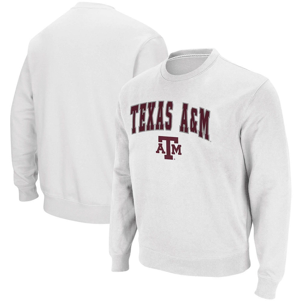 Men's Colosseum White Texas A&M Aggies Arch & Logo Tackle Twill Pullover Sweatshirt