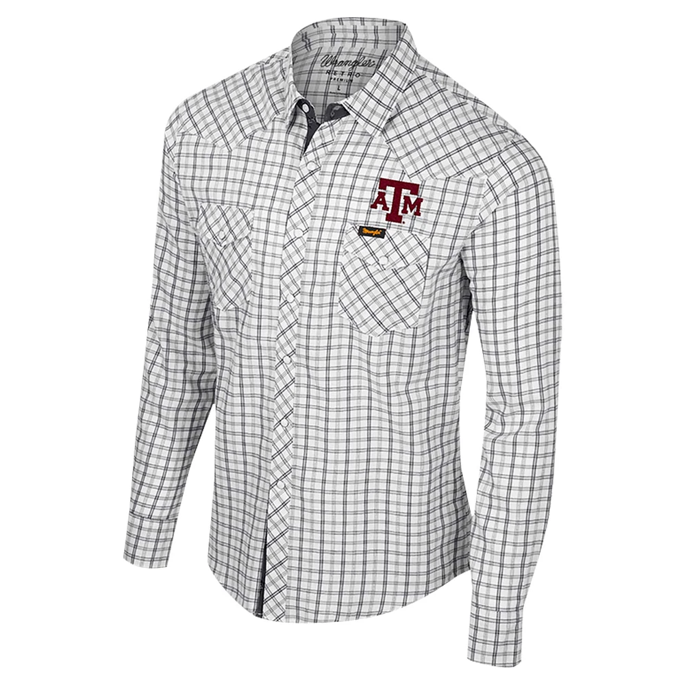 Men's Colosseum x Wrangler White Texas A&M Aggies Plaid Window Pane Long Sleeve Full-Snap Shirt