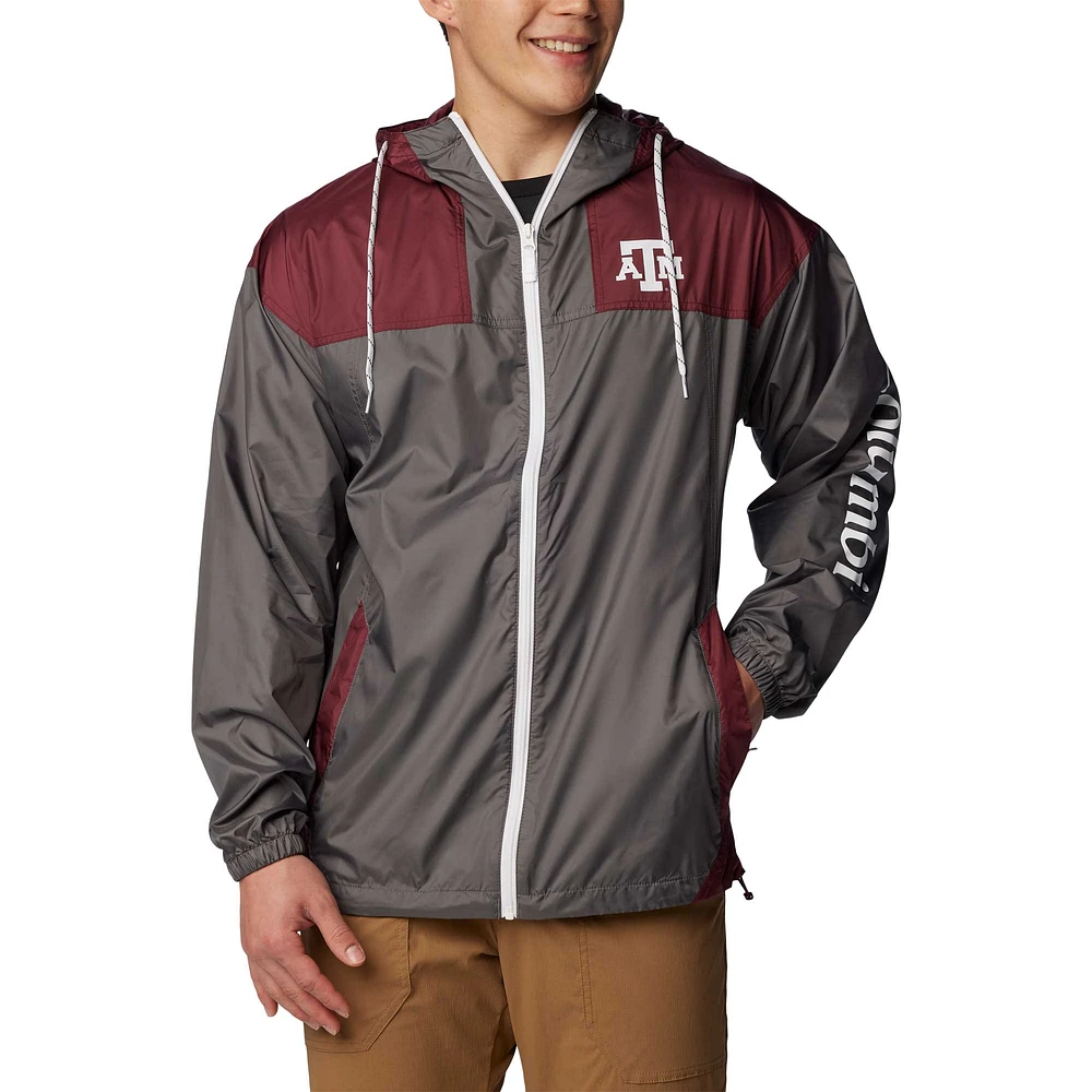 Men's Columbia Charcoal Texas A&M Aggies Flash Challenger Omni-Shade Full-Zip Windbreaker Hoodie Jacket