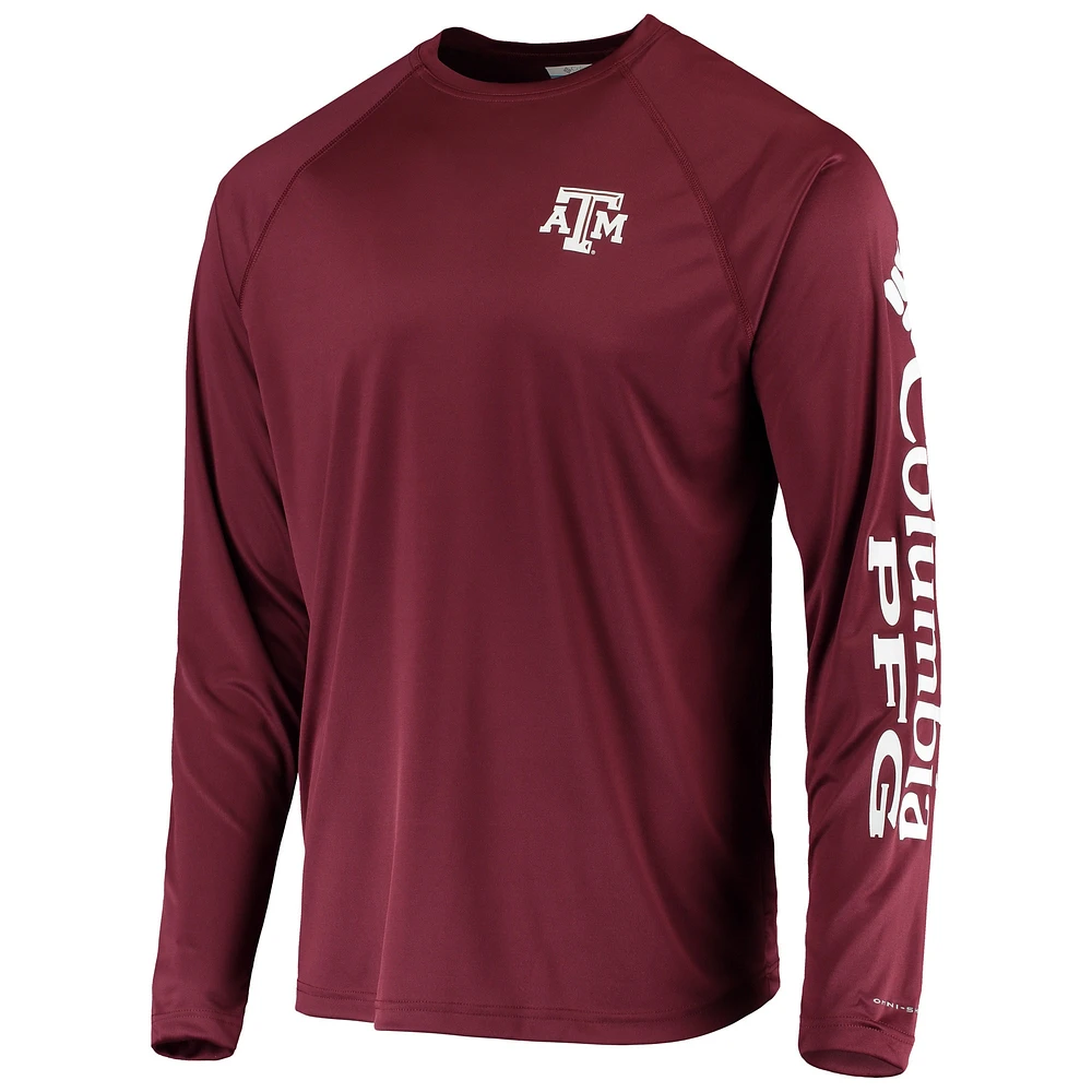 Men's Columbia Maroon Texas A&M Aggies Terminal Tackle Omni-Shade Raglan Long Sleeve T-Shirt