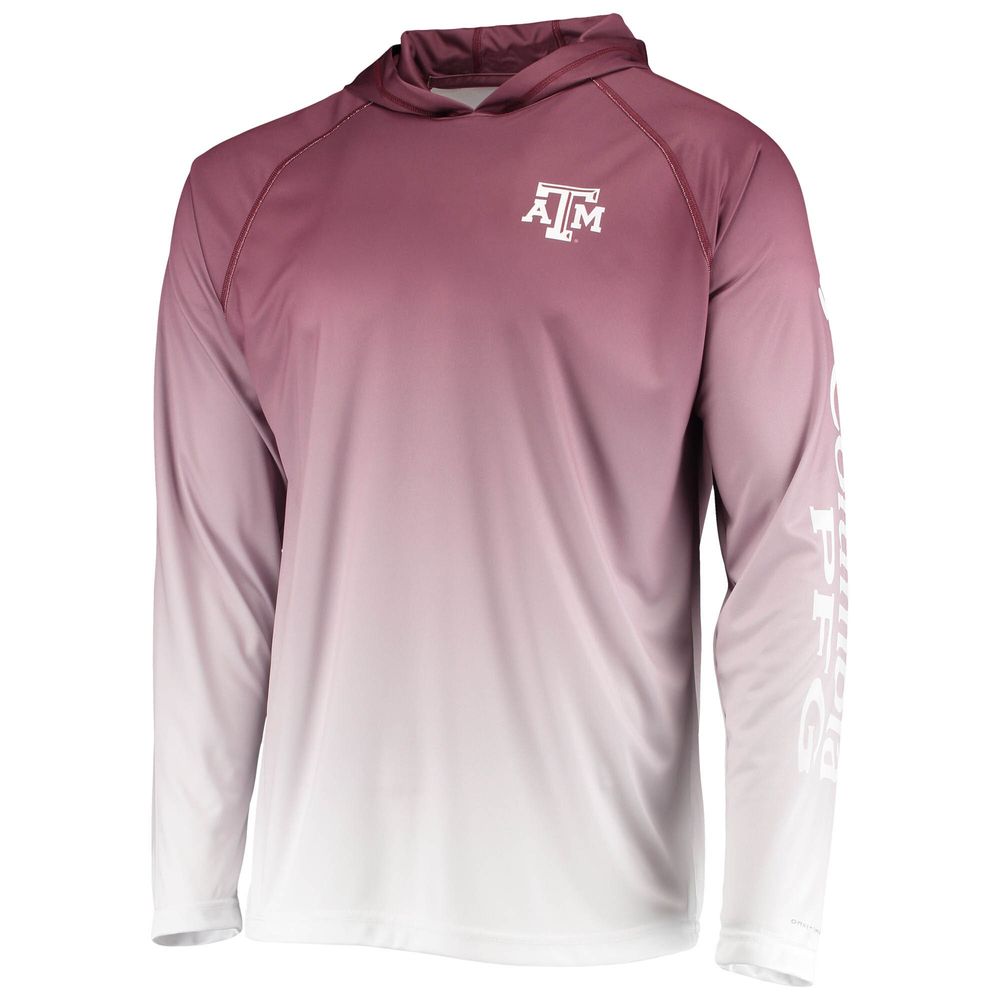 Men's Columbia PFG Maroon Texas A&M Aggies Terminal Tackle Omni-Shade UPF 50 Long Sleeve Hooded Top