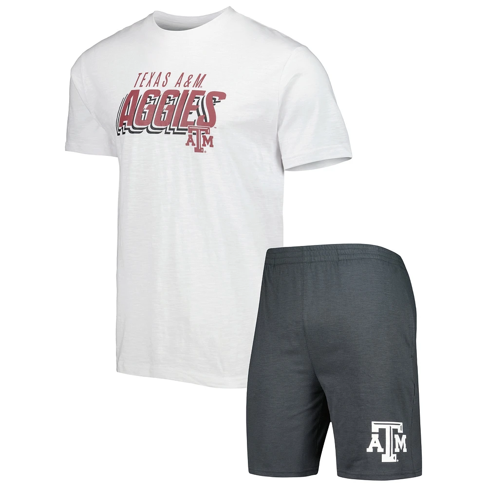 Men's Concepts Sport Charcoal/White Texas A&M Aggies Downfield T-Shirt & Shorts Set