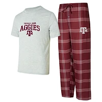 Ensemble de nuit pour homme Concepts Sport Bordeaux/Gris Texas A&M Aggies avec t-shirt et pantalon