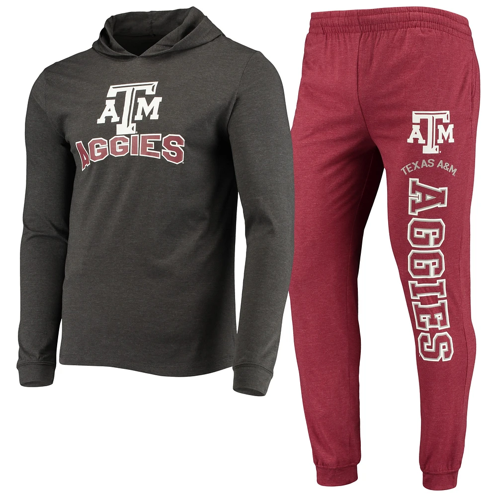 Ensemble pyjama à capuche et de jogging Concepts Sport Maroon/Heather Charcoal Texas A&M Aggies Meter pour hommes