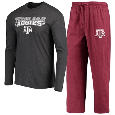 Concepts Sport pour homme Bordeaux/anthracite chiné Texas A&M Aggies Meter T-shirt à manches longues et pantalon Ensemble de nuit