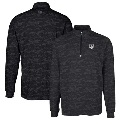 Texas A&M Aggies Cutter & Buck Traverse Camo Print Stretch Quarter-Zip Pullover Top - Black