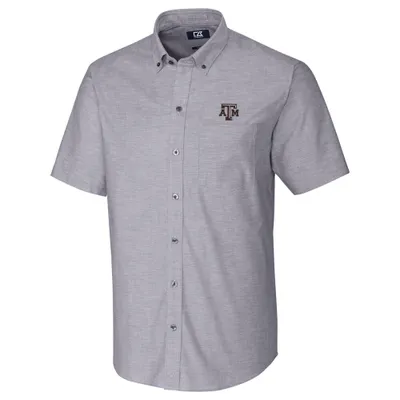 Texas A&M Aggies Cutter & Buck Stretch Oxford Button-Down Short Sleeve Shirt - Charcoal