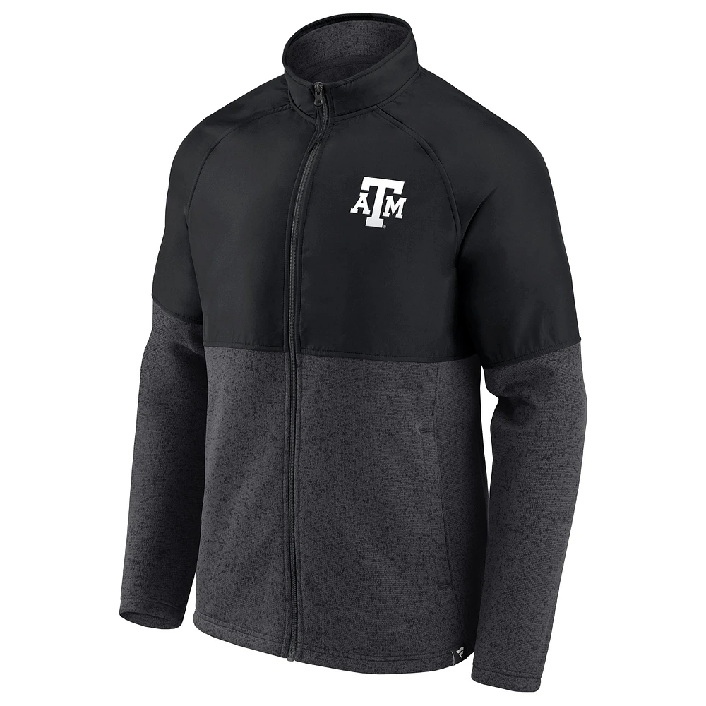 Veste durable à fermeture éclair intégrale raglan Texas A&M Aggies Fanatics pour hommes, noir/anthracite chiné