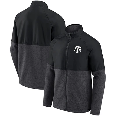 Veste durable à fermeture éclair intégrale raglan Texas A&M Aggies Fanatics pour hommes, noir/anthracite chiné