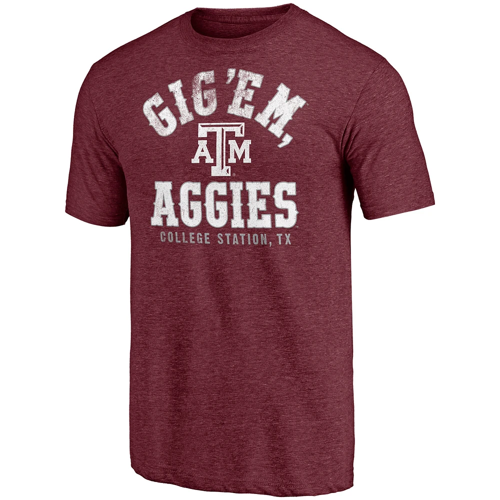 T-shirt triple mélange Fanatics Heathered Maroon Texas A&M Aggies Hometown pour hommes