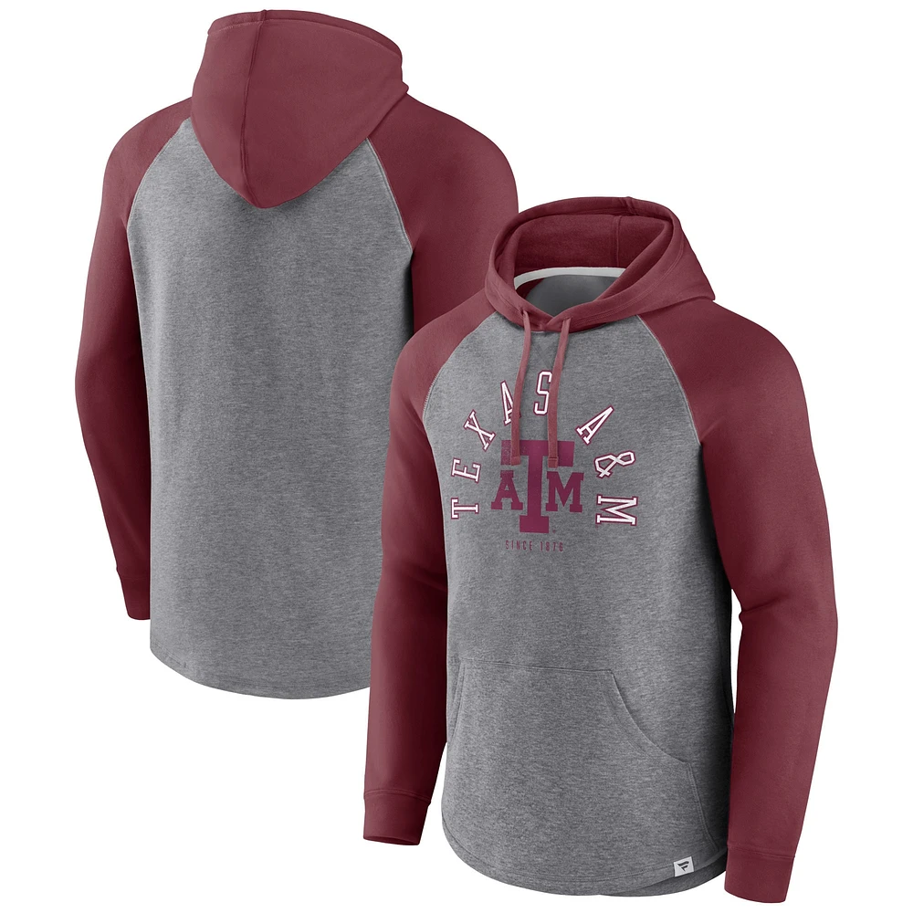 Men's Fanatics Maroon/Heather Gray Texas A&M Aggies Wrap Up Raglan Pullover Hoodie