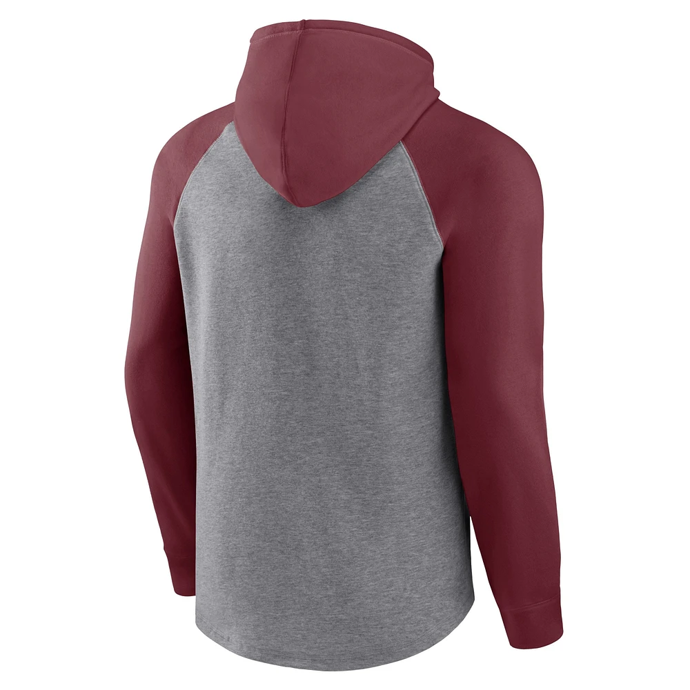 Sweat à capuche raglan pour hommes Fanatics Maroon/Heather Grey Texas A&M Aggies Wrap Up