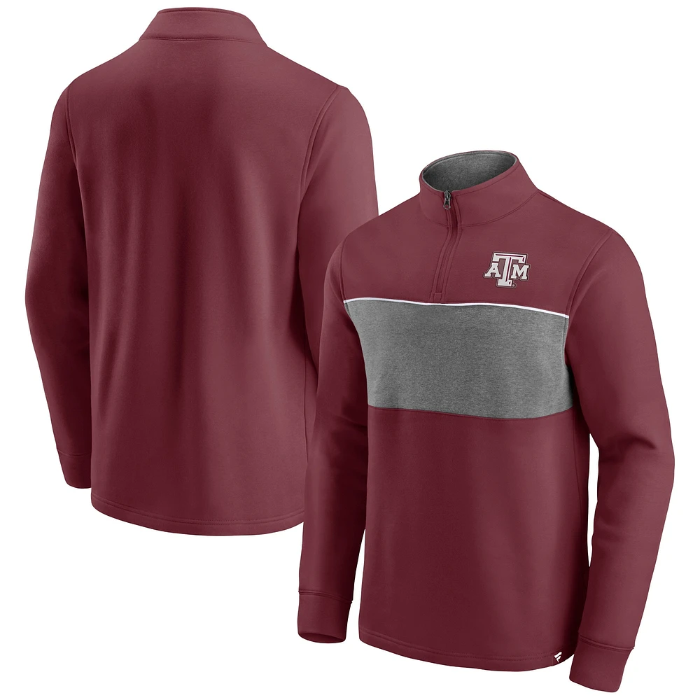 Men's Fanatics Maroon/Heathered Gray Texas A&M Aggies Primary Logo Quarter-Zip Jacket