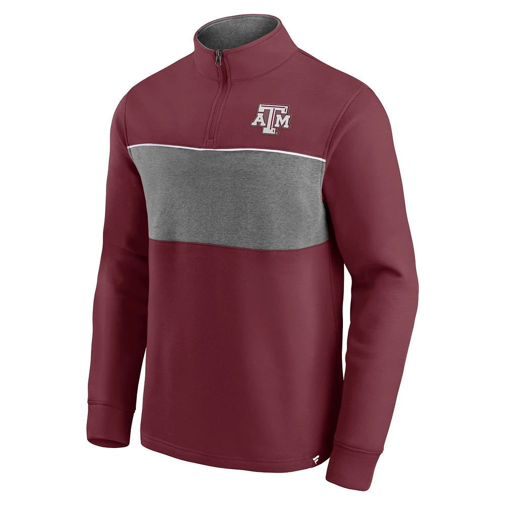 Men's Fanatics Maroon/Heathered Gray Texas A&M Aggies Primary Logo Quarter-Zip Jacket