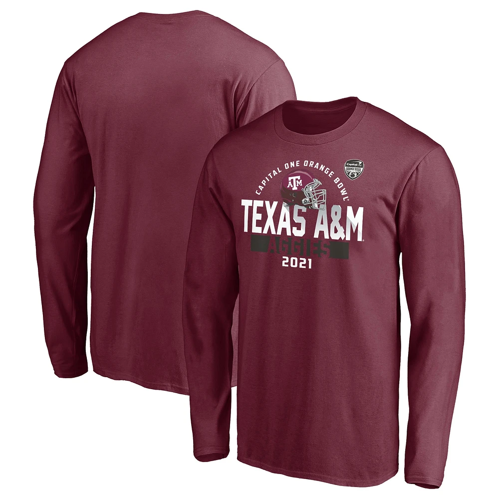 T-shirt à manches longues Fanatics Maroon Texas A&M Aggies 2021 Orange Bowl Bound Backfield pour hommes