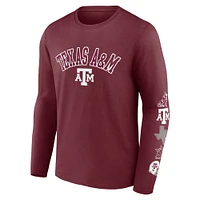 T-shirt à manches longues Fanatics pour homme avec badge Texas A&M Aggies Maroon
