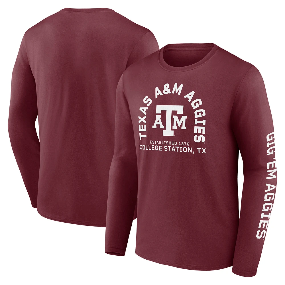 T-shirt à manches longues en coton Fanatics Maroon Texas A&M Aggies Fundamentals Winning Team pour hommes