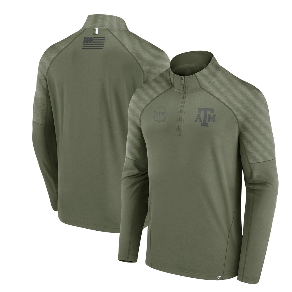 Veste à quart de zip Fanatics Olive Texas A&M Aggies OHT Military Appréciation Titan Raglan pour hommes