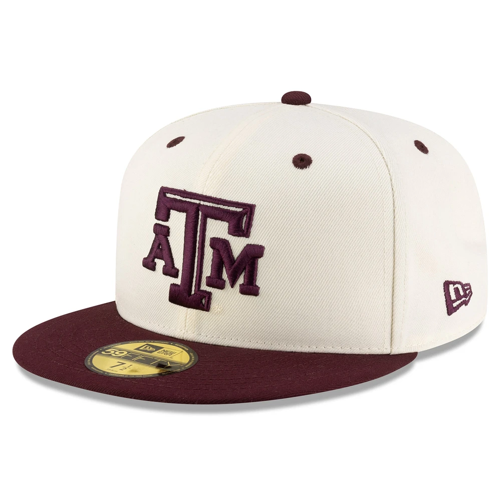 Men's New Era Cream/Maroon Texas A&M Aggies On-Field 59FIFTY Fitted Hat
