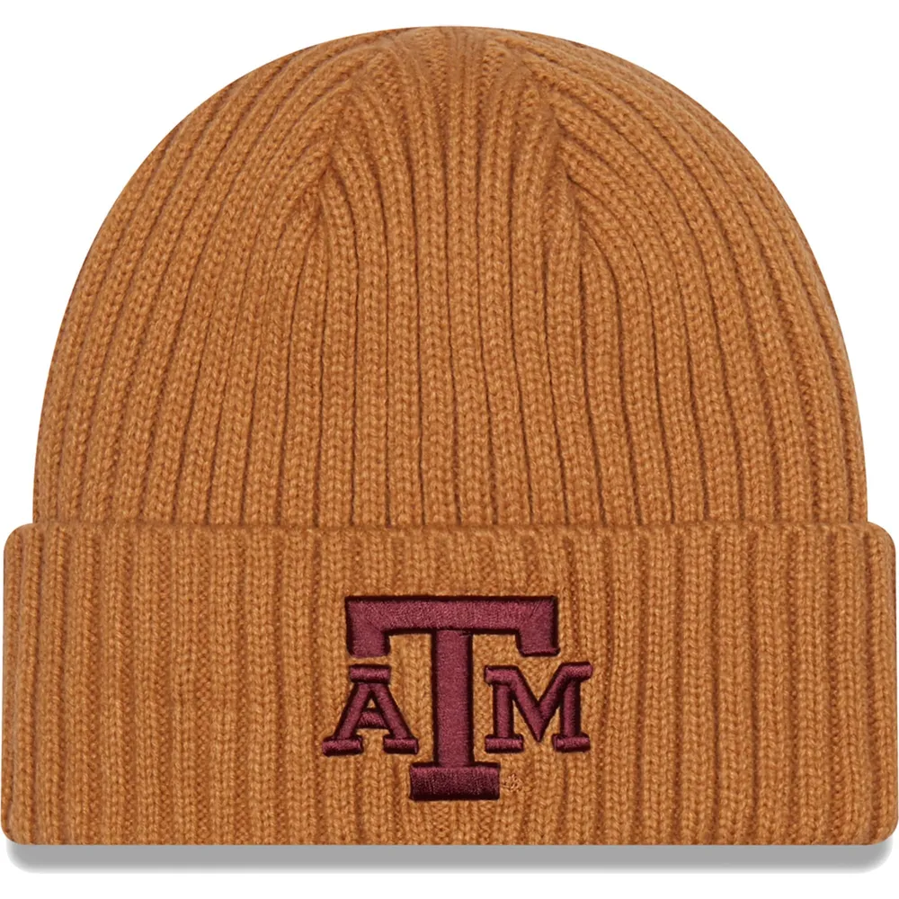 Bonnet en tricot à revers classique Texas A&M Aggies Core New Era pour homme, marron clair