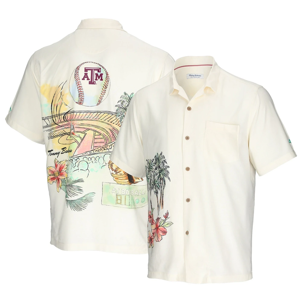 Men's Tommy Bahama Cream Texas A&M Aggies Paradise Fly Ball Camp Button-Up Shirt