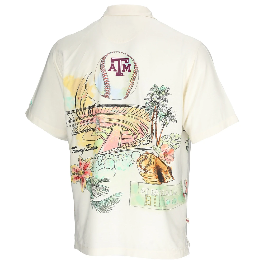 Men's Tommy Bahama Cream Texas A&M Aggies Paradise Fly Ball Camp Button-Up Shirt