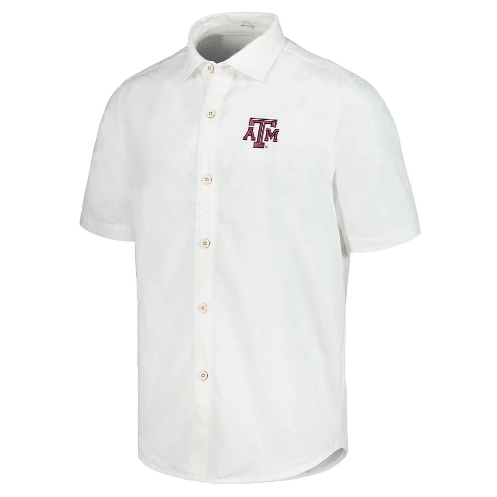 Chemise boutonnée Tommy Bahama blanche Texas A&M Aggies Coconut Point Palm Vista IslandZone Camp pour hommes