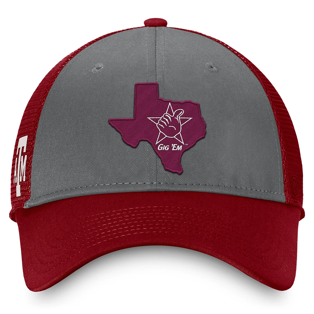 Casquette ajustable pour homme Top of the World Texas A&M Aggies Origin Trucker gris/marron