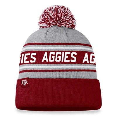 Bonnet en tricot à revers Frigid Texas A&M Aggies Top of the World Heather Grey pour hommes avec pompon