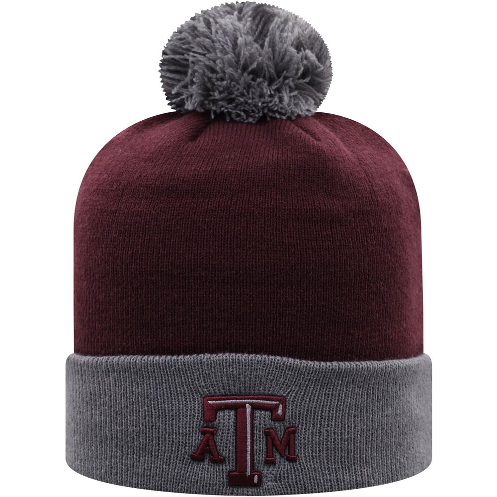 Men's Top of the World Maroon/Gray Texas A&M Aggies Core 2-Tone Cuffed Knit Hat with Pom