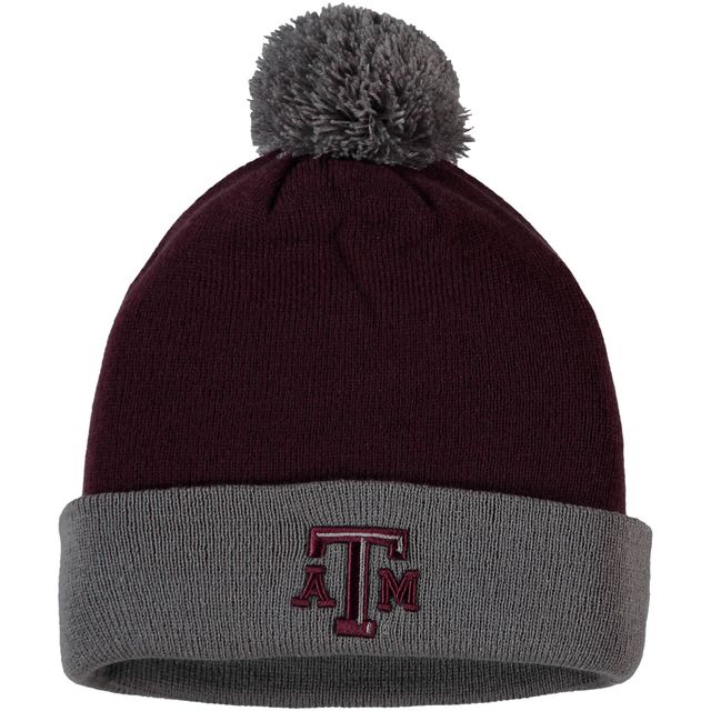 Bonnet homme Top of the World marron/gris Texas A&M Aggies Core en tricot à revers 2 tons avec pompon