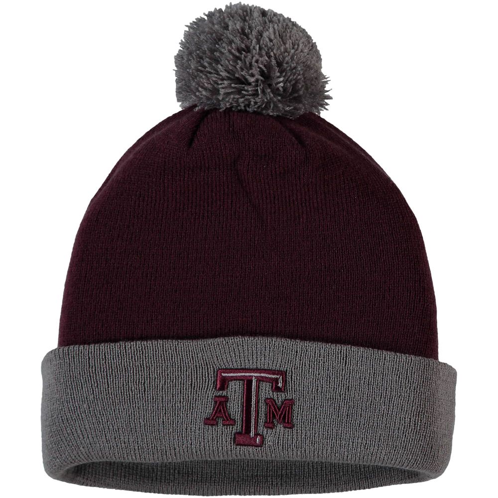 Men's Top of the World Maroon/Gray Texas A&M Aggies Core 2-Tone Cuffed Knit Hat with Pom