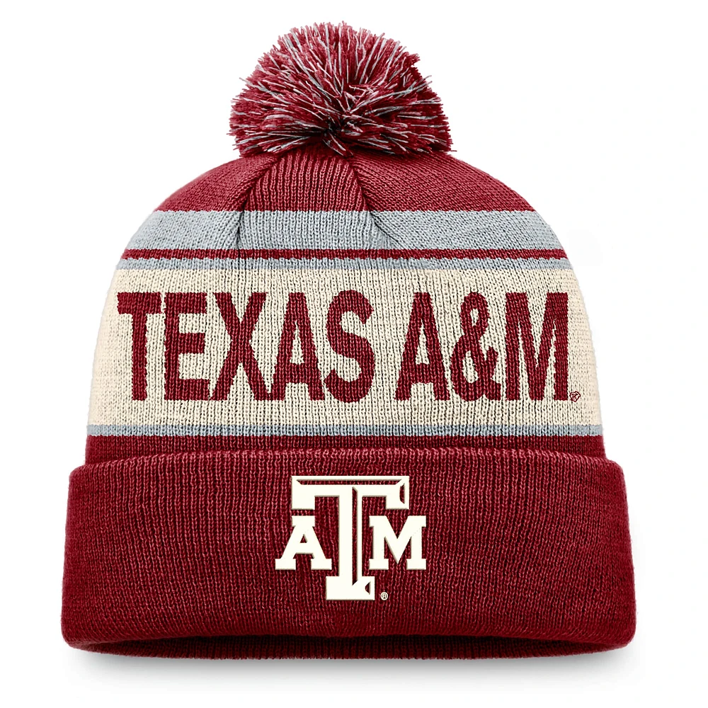 Bonnet en tricot à revers avec pompon pour homme Top of the World Texas A&M Aggies Prime Maroon