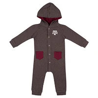 Barboteuse à capuche boutons-pression et motif gaufré Zando-Zan pour nouveau-né bébé Colosseum Charcoal Texas A&M Aggies