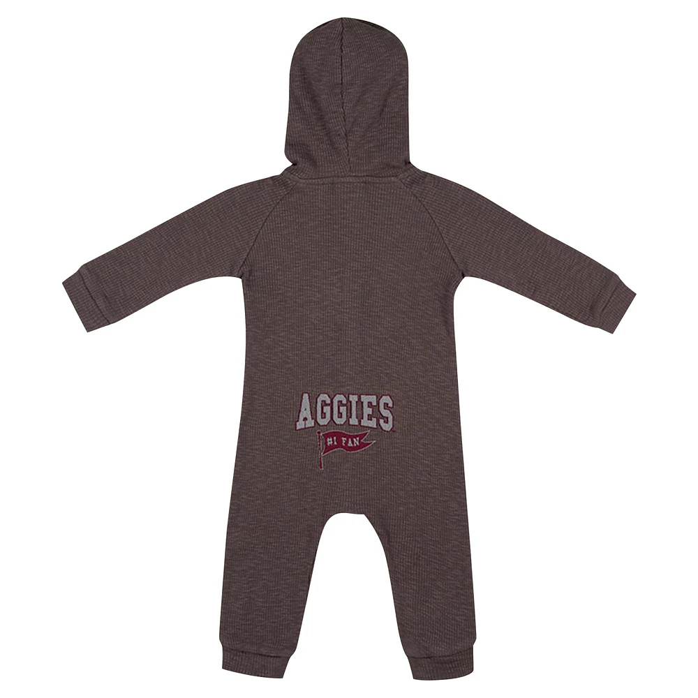 Barboteuse à capuche boutons-pression et motif gaufré Zando-Zan pour nouveau-né bébé Colosseum Charcoal Texas A&M Aggies