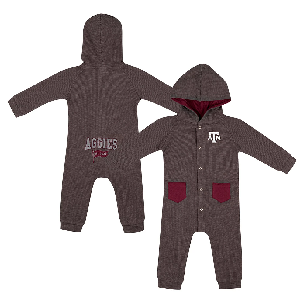 Barboteuse à capuche boutons-pression et motif gaufré Zando-Zan pour nouveau-né bébé Colosseum Charcoal Texas A&M Aggies