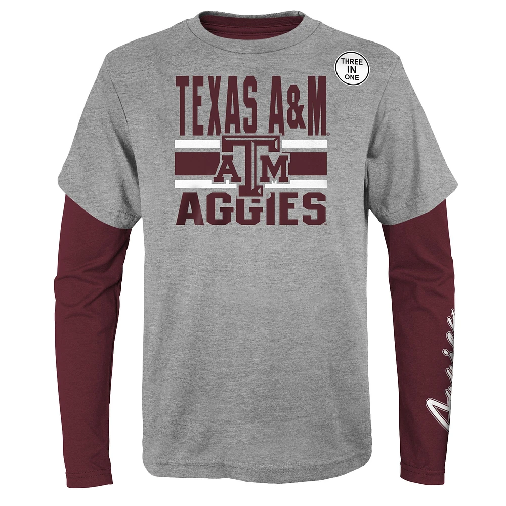 Preschool Maroon/Heather Gray Texas A&M Aggies Fan Wave Short & Long Sleeve T-Shirt Combo Pack