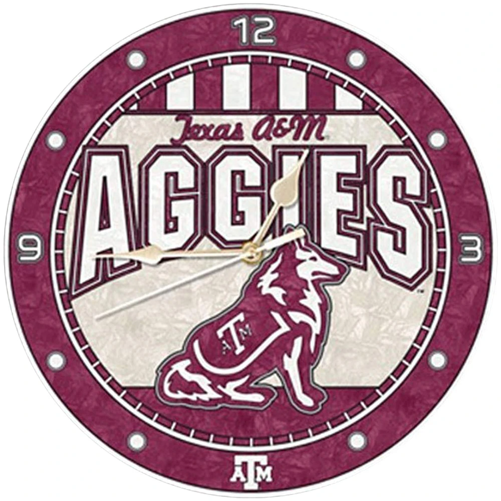 Horloge murale en verre artistique Texas A&M Aggies de 12 po