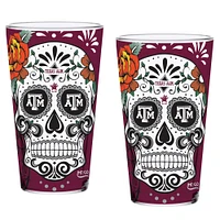 Texas A&M Aggies, paquet de deux 16 oz. Ensemble de verres à pinte Dia De Los Muertos