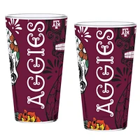 Texas A&M Aggies, paquet de deux 16 oz. Ensemble de verres à pinte Dia De Los Muertos