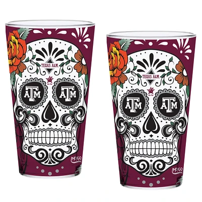 Texas A&M Aggies, paquet de deux 16 oz. Ensemble de verres à pinte Dia De Los Muertos