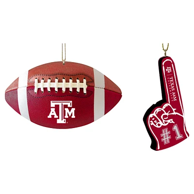 Ensemble de deux décorations de doigts en mousse et ballon de football Texas A&M Aggies de The Memory Company