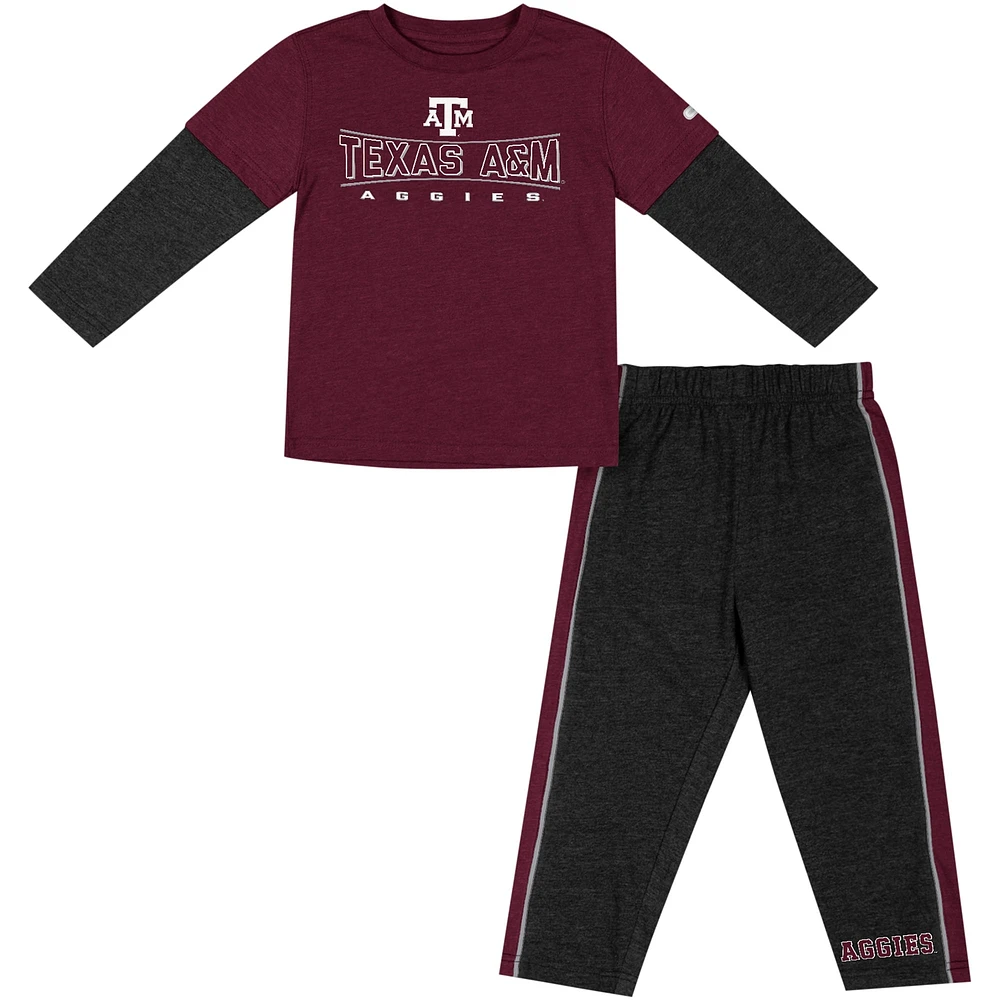 Ensemble t-shirt et pantalon à manches longues Colosseum marron/noir Texas A&M Aggies pour tout-petit