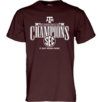 T-shirt unisexe bleu 84 marron Texas A&M Aggies 2025 SEC pour hommes Champions d'athlétisme en salle vestiaires