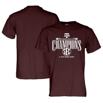 T-shirt unisexe bleu 84 marron Texas A&M Aggies 2025 SEC pour hommes Champions d'athlétisme en salle vestiaires