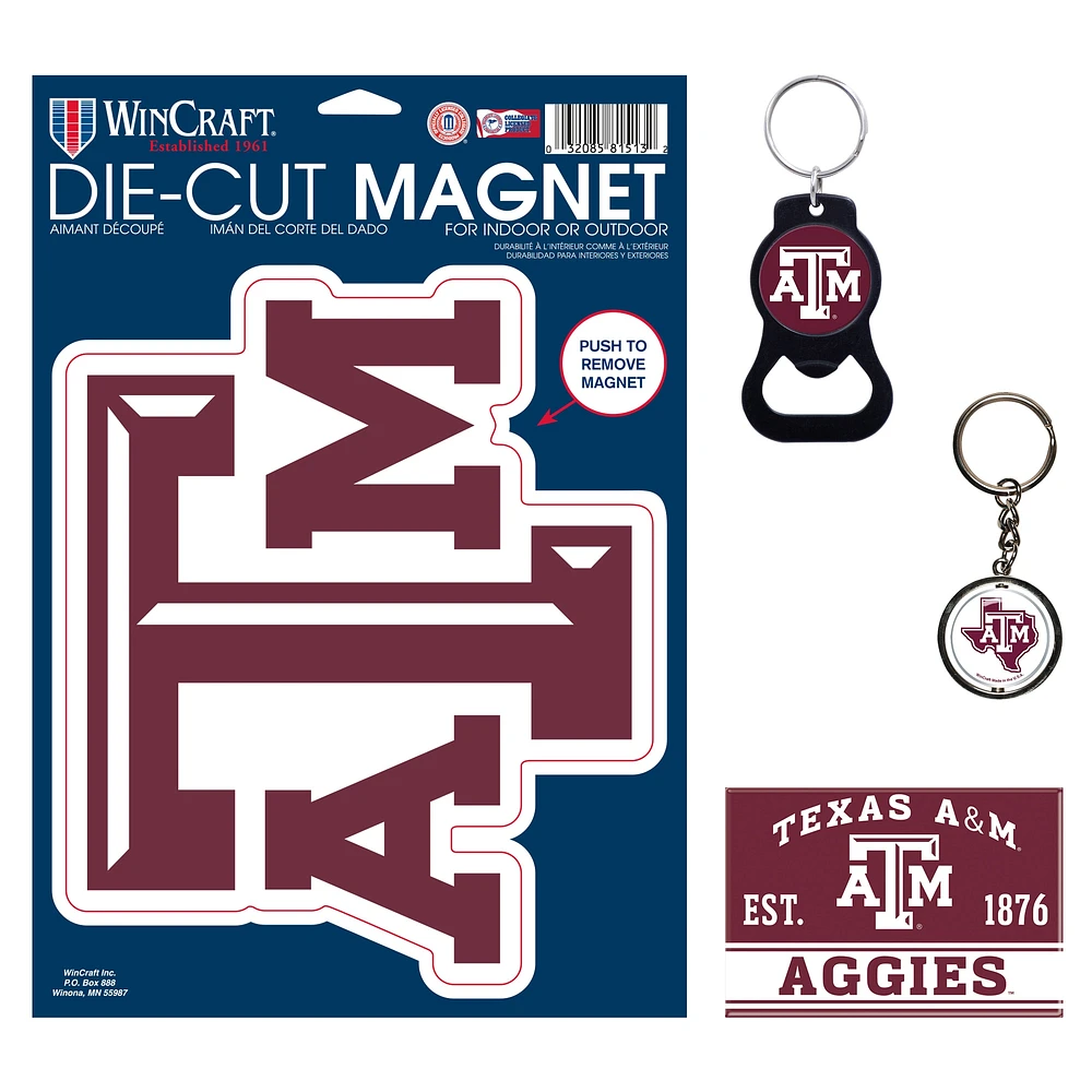 Lot de 4 porte-clés et aimants WinCraft Texas A&M Aggies