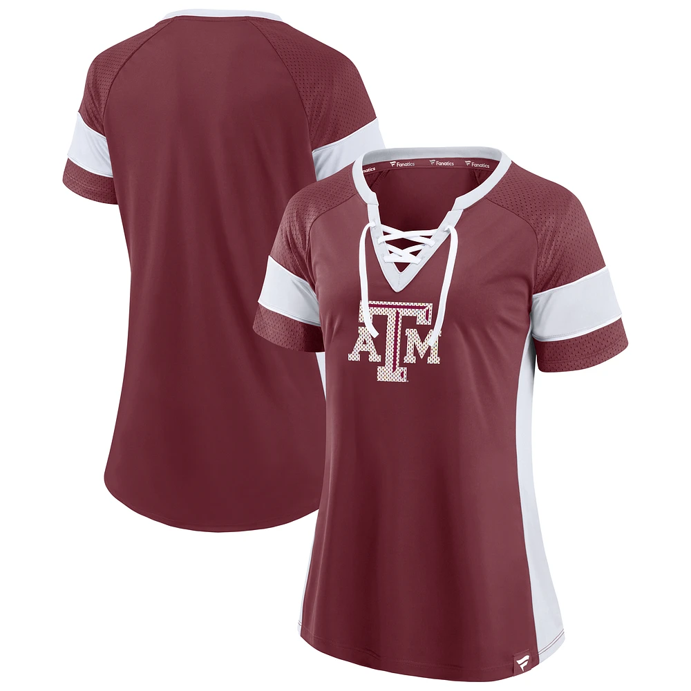Women's Fanatics  Maroon Texas A&M Aggies Unmasked Hero Block Party Athena Lace-Up Top