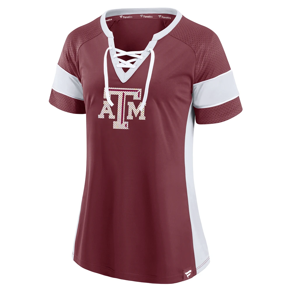Women's Fanatics  Maroon Texas A&M Aggies Unmasked Hero Block Party Athena Lace-Up Top