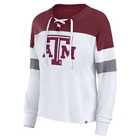 T-shirt à manches longues lacets Fanatics pour femme Texas A&M Aggies blanc