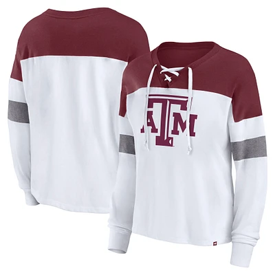 T-shirt à manches longues lacets Fanatics pour femme Texas A&M Aggies blanc